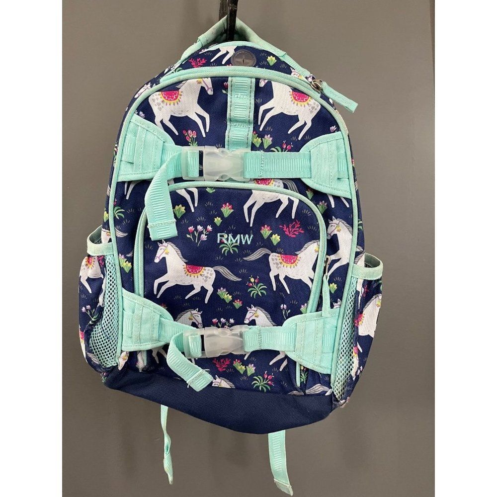 Pottery barn kids small backpack blue horse initials rmw